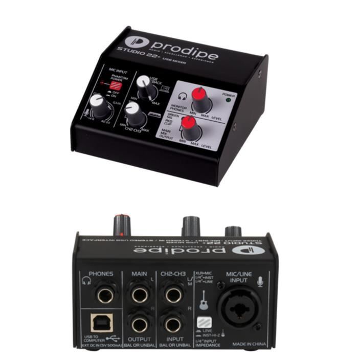 Interface audio Prodipe Studio22+ - 2 entrées, 1 sortie, alimenté par USB
