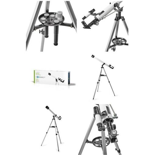 Télescope astronomique Nedis avec trépied, objectif de 70 mm, longueur focale de 600 mm, findeur 5 x 24