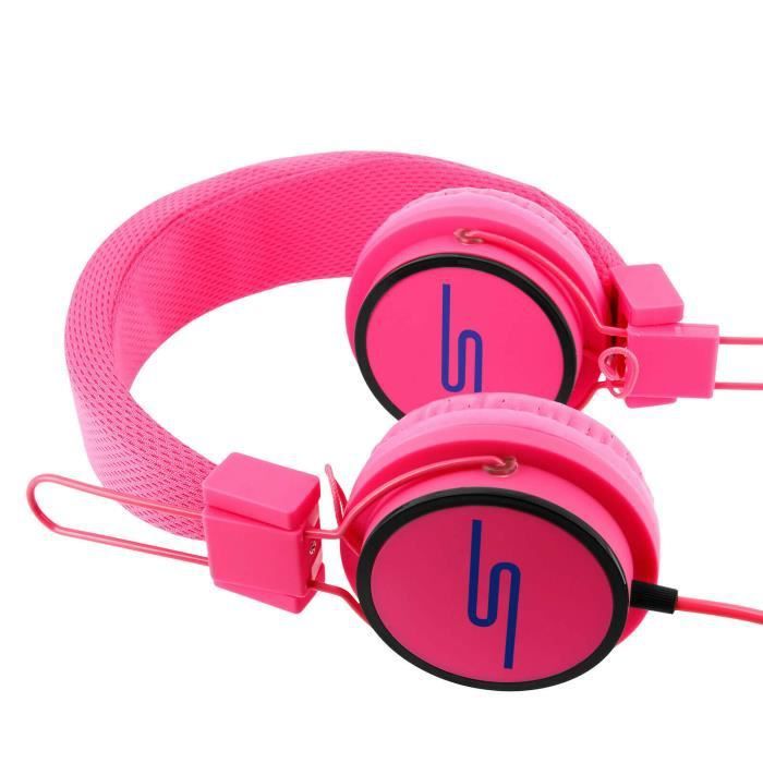 Avizar EXTRA-Bass Headphones - Pink - Wired - Over Ear - Built-in Microphone