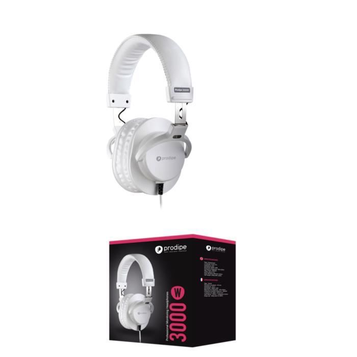 Prodipe PRO 3000 Headphones - Wired 3.5mm + 6.35mm Adapter - Circum-aural - White
