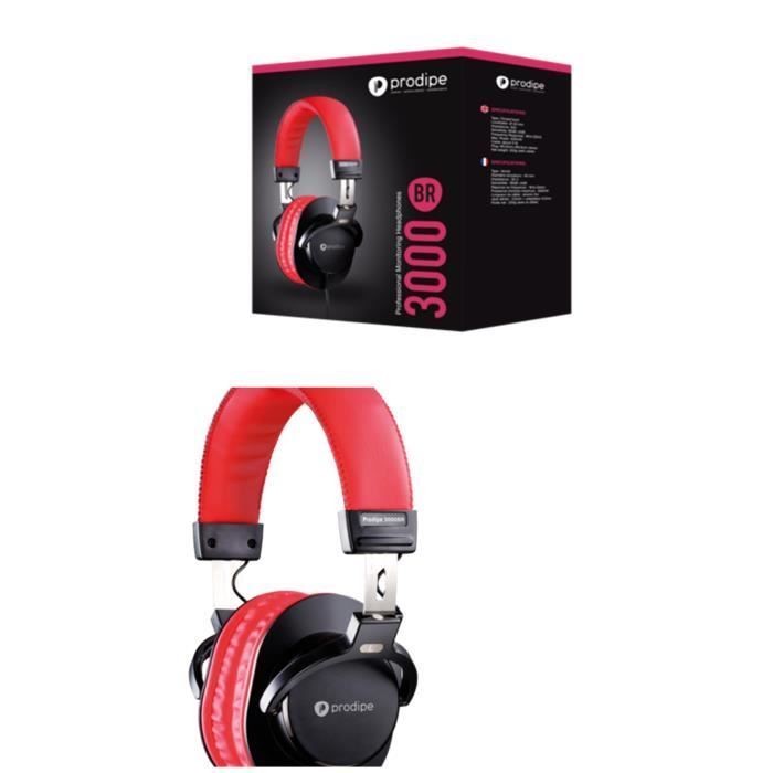Prodipe PRO 3000 Headphones - Wired 3.5mm + 6.35mm Adapter - Circum-aural - Red