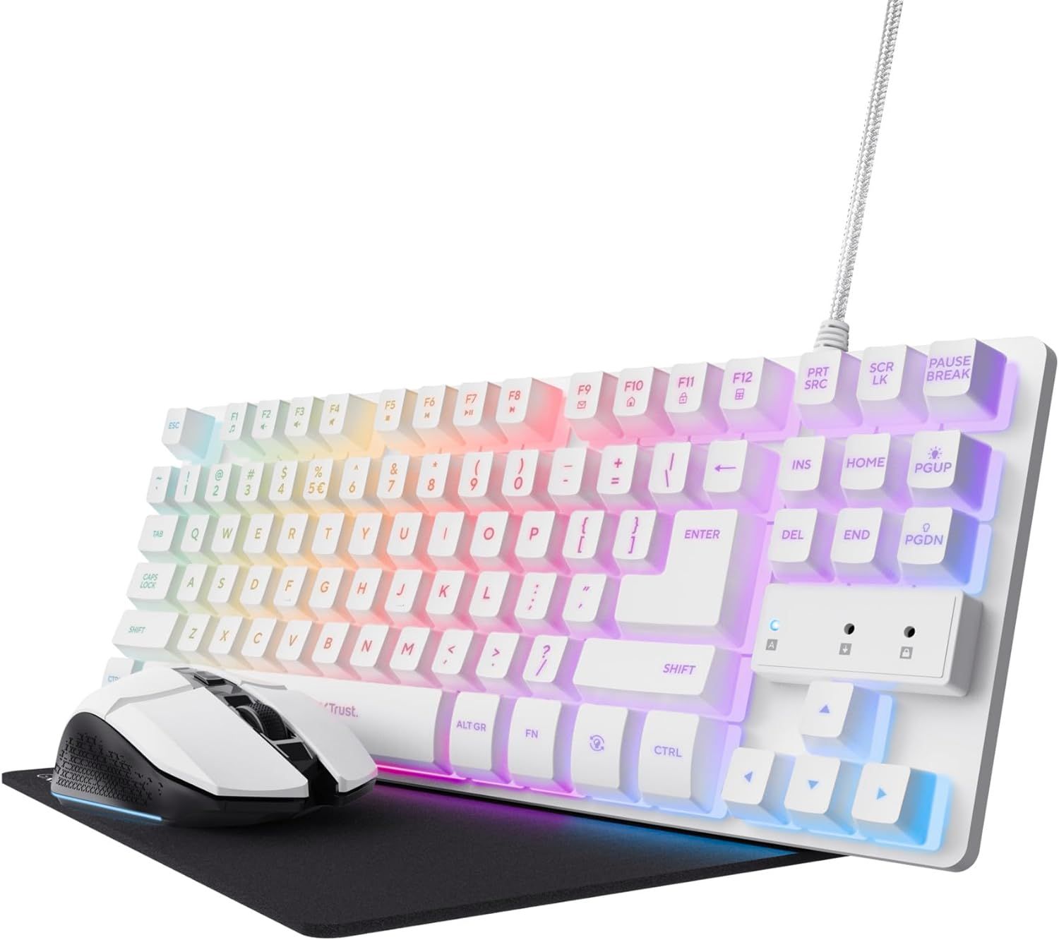 Teclado de juego Trust GXT 794W con iluminación LED RGB, interfaz USB y disposición QWERTY (Blanco)