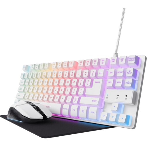 Teclado de juego Trust GXT 794W con iluminación LED RGB, interfaz USB y disposición QWERTY (Blanco)