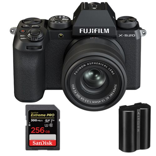 Kit Fujifilm X-S20 15-45 mm Negro + Batería NP-W235 + Tarjeta SDXC SanDisk 256 GB Extreme Pro UHS-II U3 V90 300 MB/s
