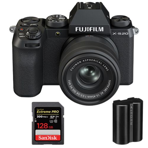 Kit Fujifilm X-S20 15-45 mm Negro + Batería NP-W235 + Tarjeta SD SanDisk 128 GB Extreme Pro UHS-II U3 300 MB/s