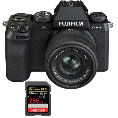 Kit Fujifilm X-S20 15-45 mm Negro + Tarjeta SanDisk 256 GB Extreme Pro SDXC UHS-II U3 V90 300 MB/s