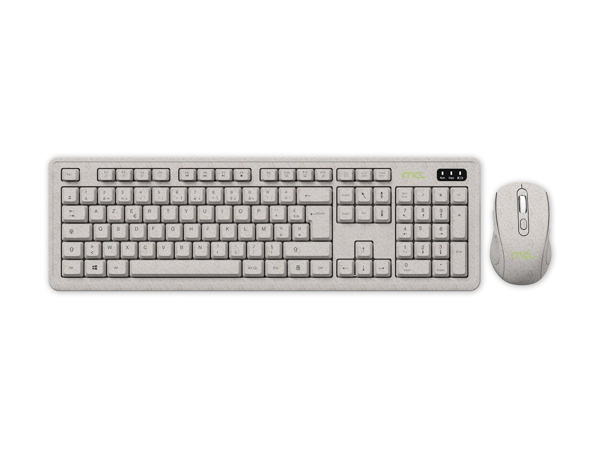 Kit de teclado y ratón MCL - Bioplástico - Inalámbrico - 2.4 GHz - AZERTY - Francés - Terracota Beige - Caja para venta al por menor