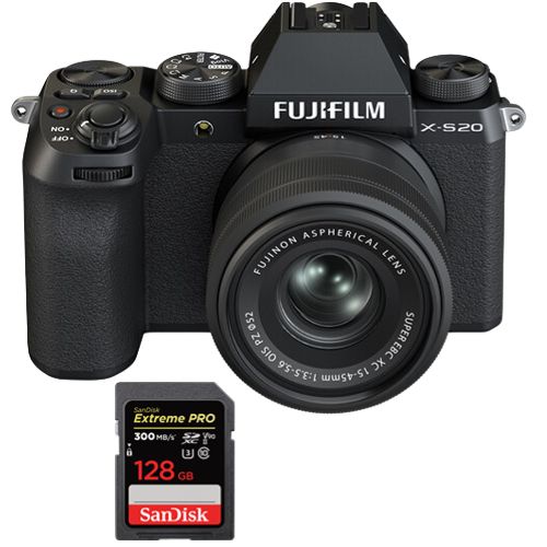 Kit Fujifilm X-S20 15-45 mm Negro + tarjeta SanDisk 128 GB Extreme Pro SDXC UHS-II U3 300 MB/s