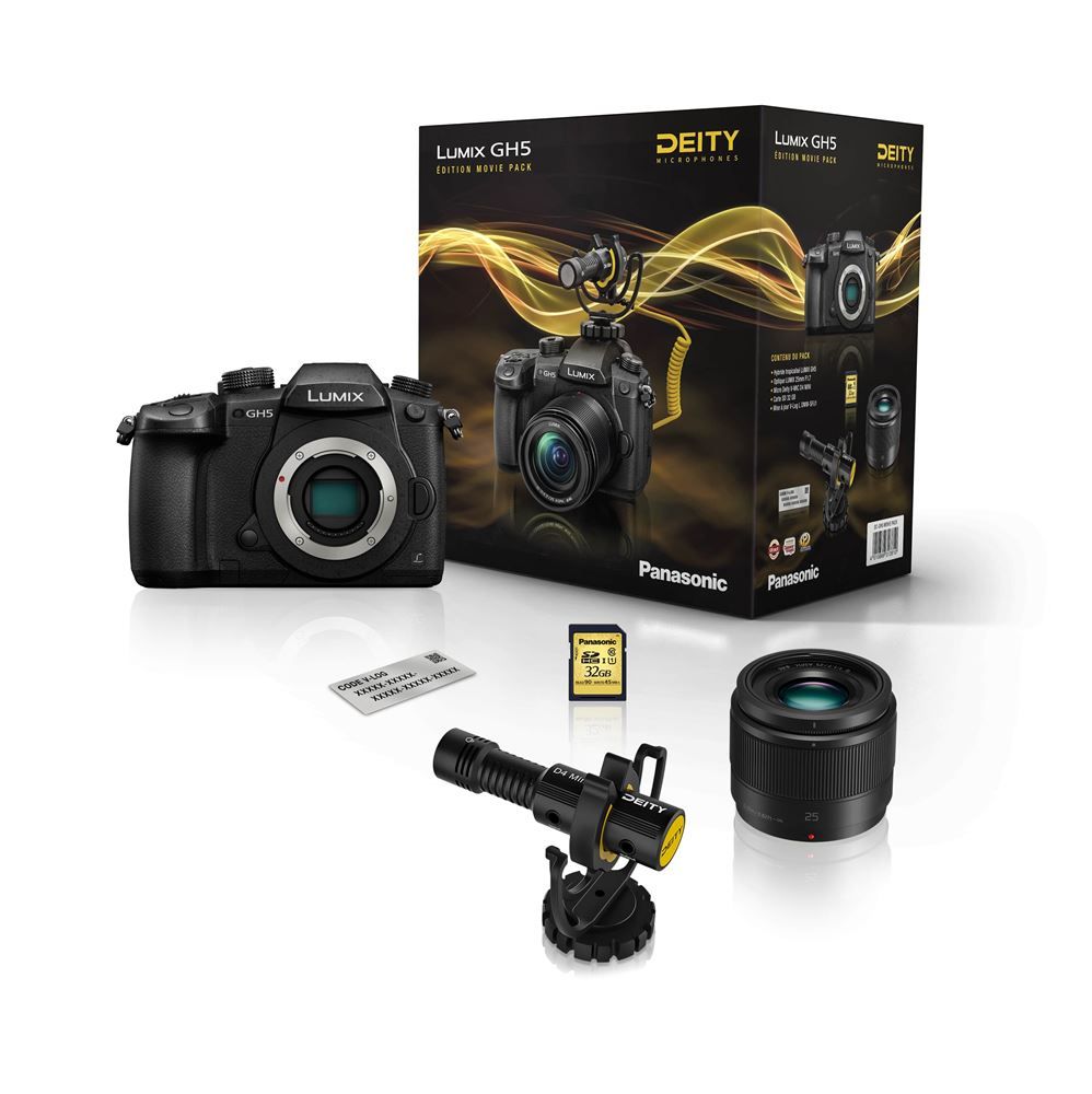 Panasonic Lumix GH5 Hybrid Camera Black + 25mm Lens + 32GB SD Card + Deity V-MIC D4 Mini + Vlog