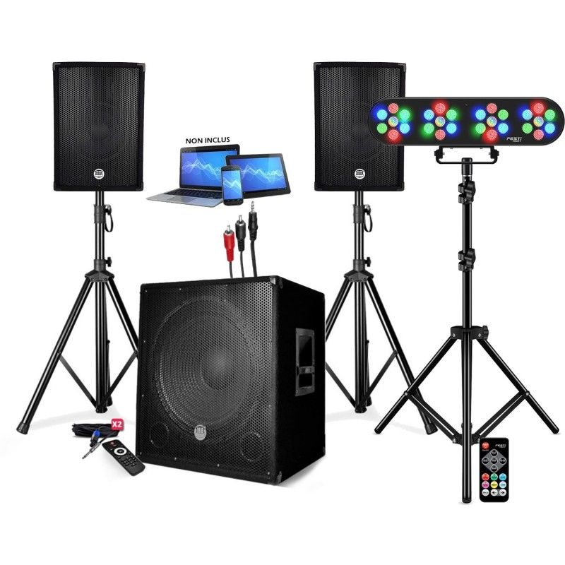 Gefroy BM Sonic BMS1508 DJ Sound Pack with Subwoofer, Enceintes, Stand, Light Kit and Cables