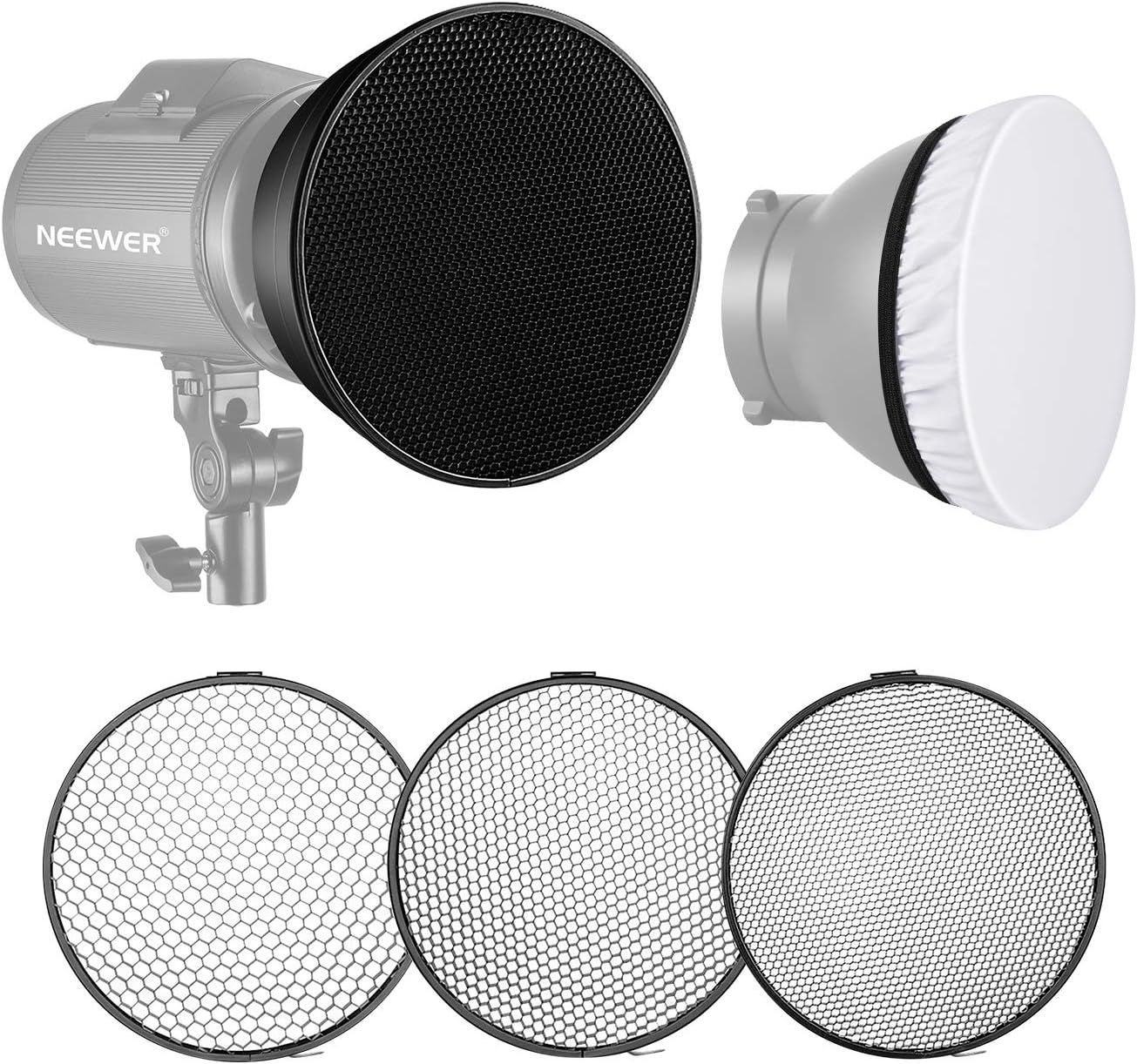 UniversalHouse Standard Reflector with Honeycomb Grid - 6, 12, and 18 Degree Angles for Flash Studio Strobe Light