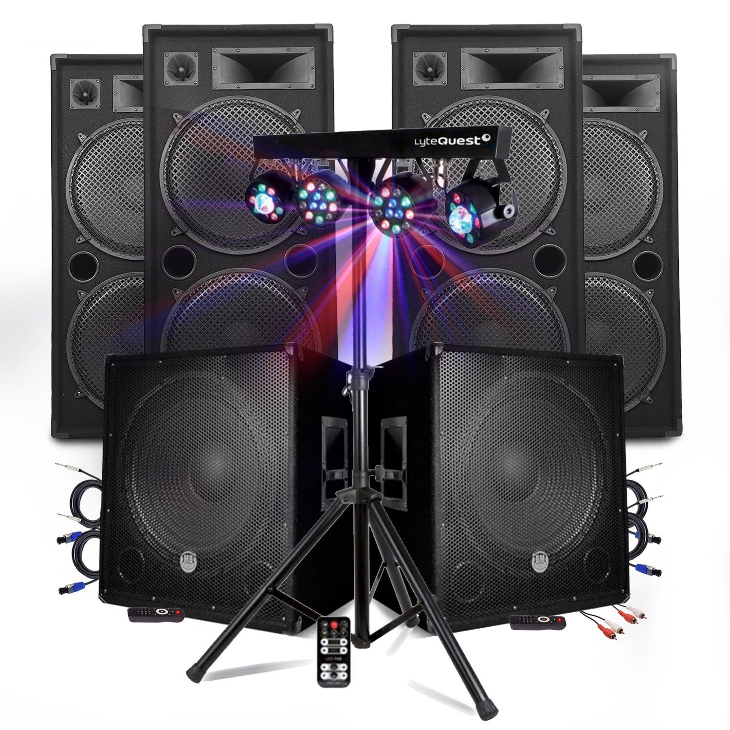 Koolstar Sonic Mega Basses Package - 18" Active Subwoofers, 4x2000W Enceintes, X-Performer BAR Light Tower
