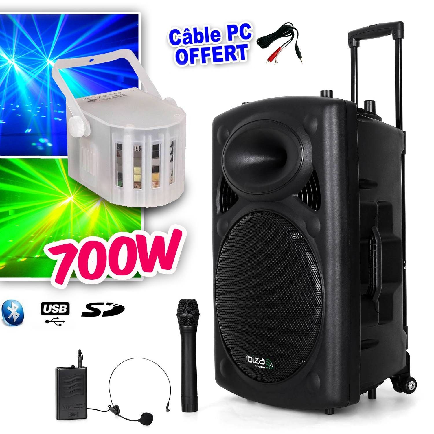 Ibiza Sound 700W Bluetooth Battery-Powered PA System + Microphones