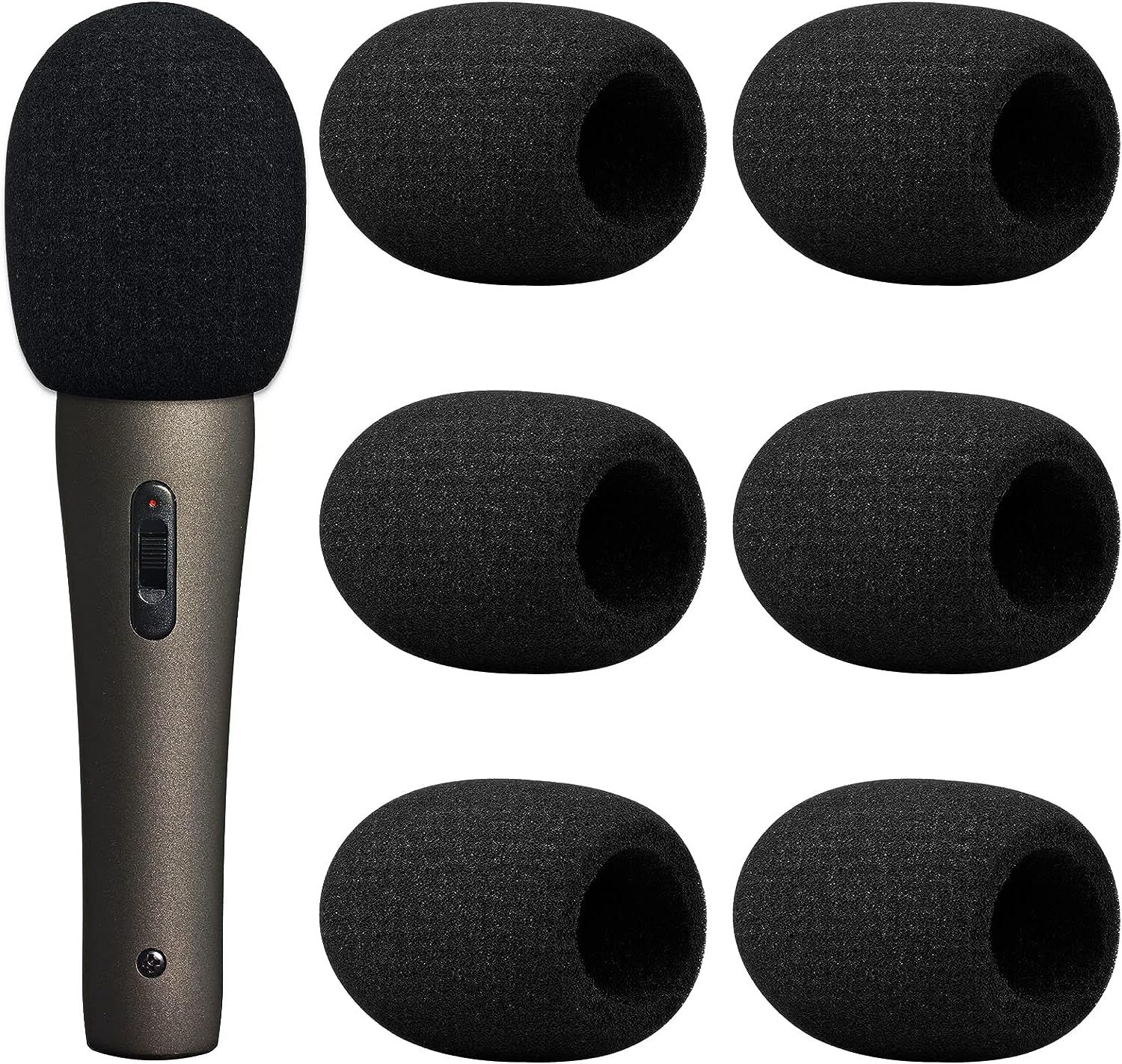 UniversalHouse 6-Pack Foam Microphone Covers, Handheld Microphone in Black