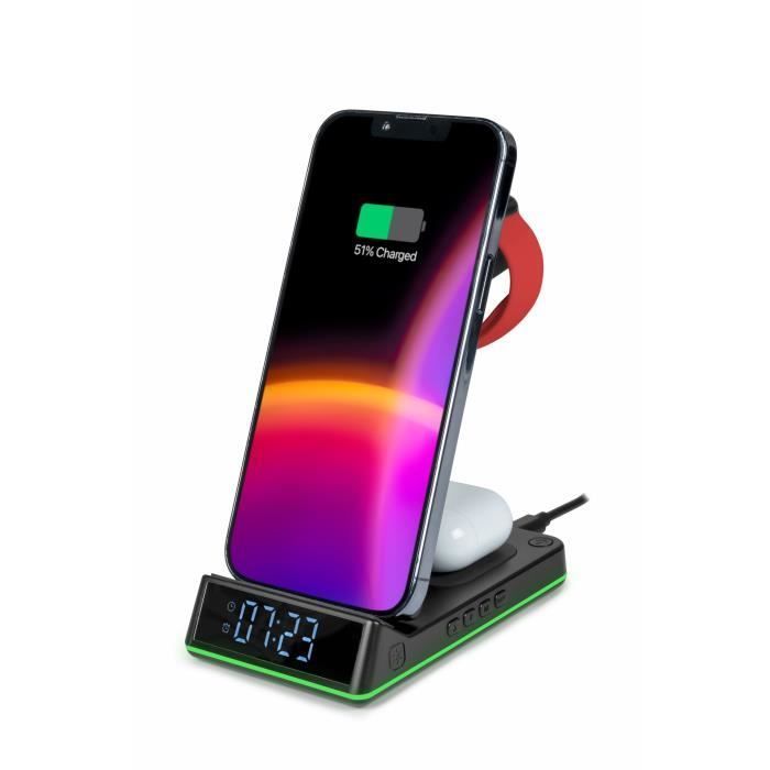 Thomson CL750IA - 4-in-1 Wake and Charge Station - Compatible Apple - Bright LED Strip for Indicating Charge - Black