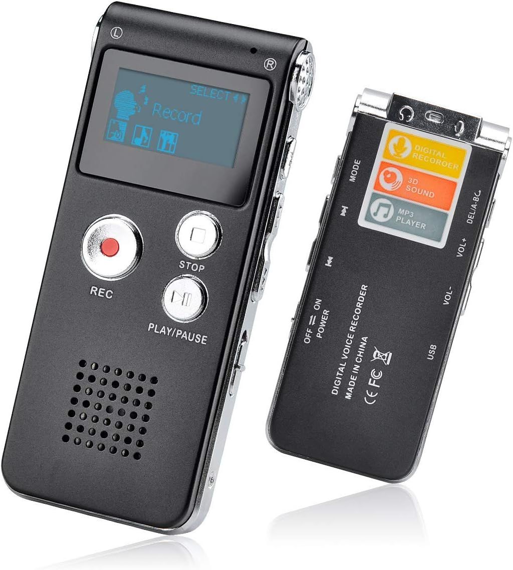 UniversalHouse Digital Recorder 8GB Portable with Dual Microphone - MP3 Audio Player