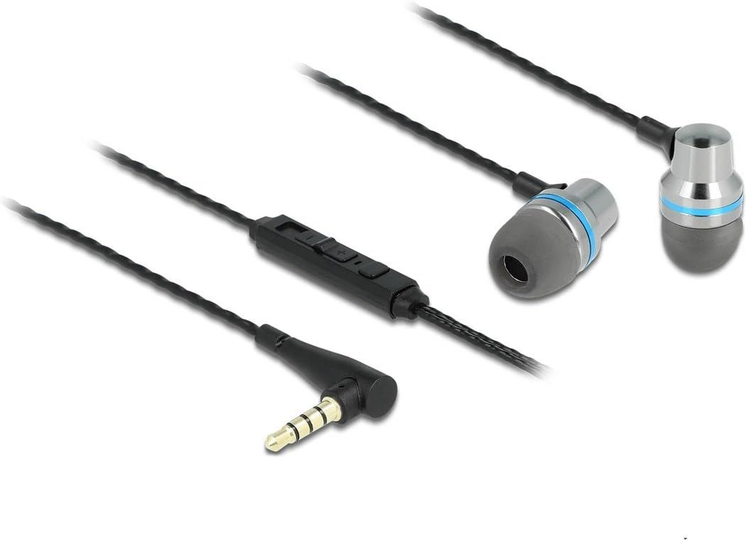 Delock In-Ear Headphones with 4-Pin 3.5mm Jack, Microphone & Volume Control + Quick Mute Function (Gray)