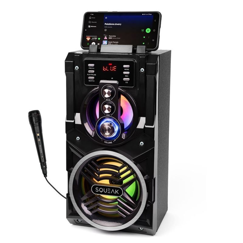 Squeak Bluetooth 5.1 Speaker - BEATBOXER with Karaoke Radio FM, MicroSD, AUX & USB (7 hours, Battery-powered), Black
