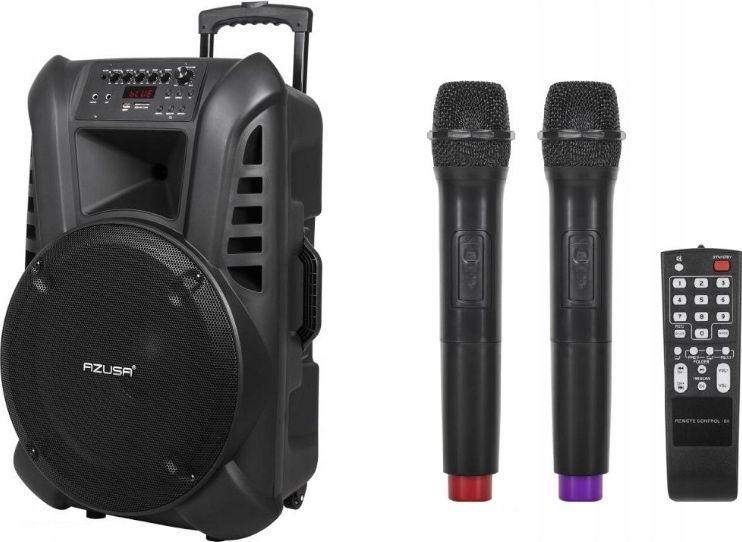 Azusa Active Speaker (2 Wireless Microphones, SD, Bluetooth, USB) 15"120W, Bluetooth Speaker, Black