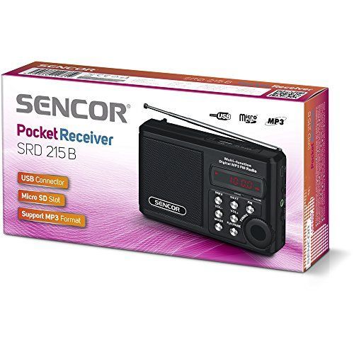 Sencor SRD 215 B Pocket Radio with MP3, USB, MicroSD Card, Lithium Battery up to 10 Hours (FM)