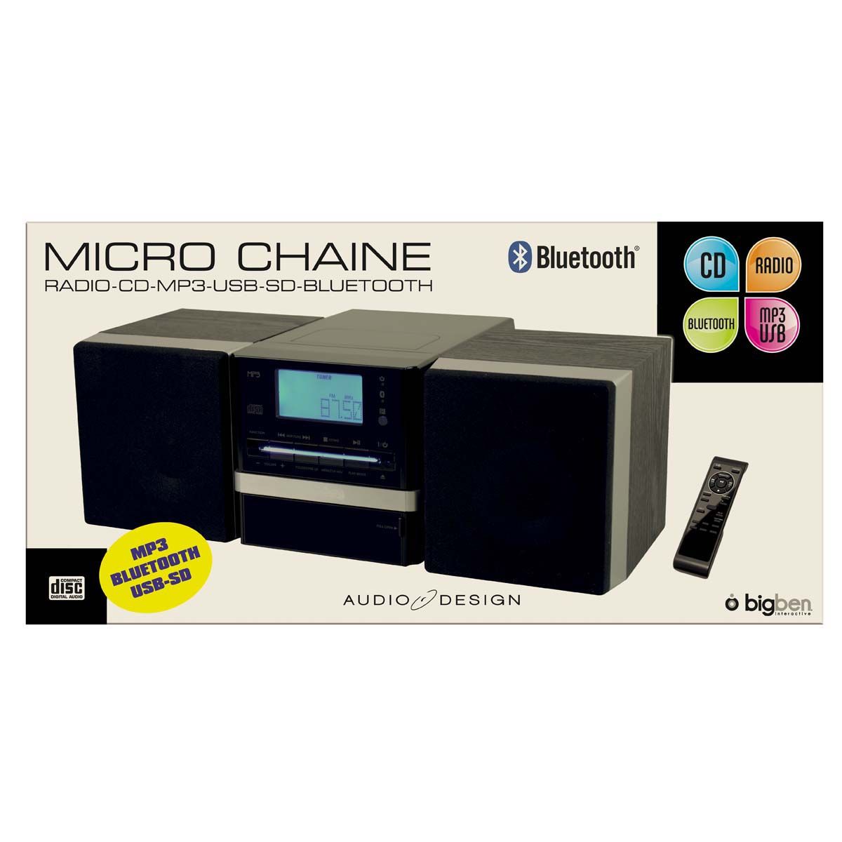 Bigben Micro Chain Radio CD MP3 USB SD with 2 Speakers