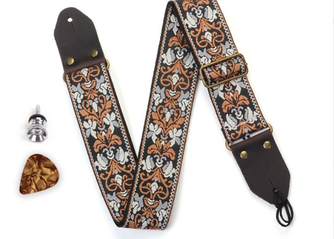 UniversalHouse Embroidered Guitar Strap with Hidden Pouch