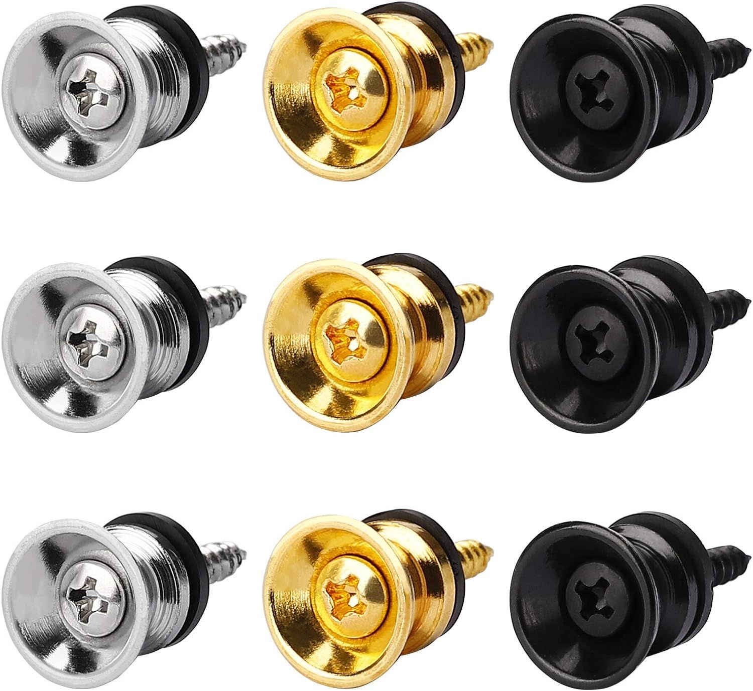 UniversalHouse Guitar Strap Locks (Silver, Gold, Black) - 9 Pack