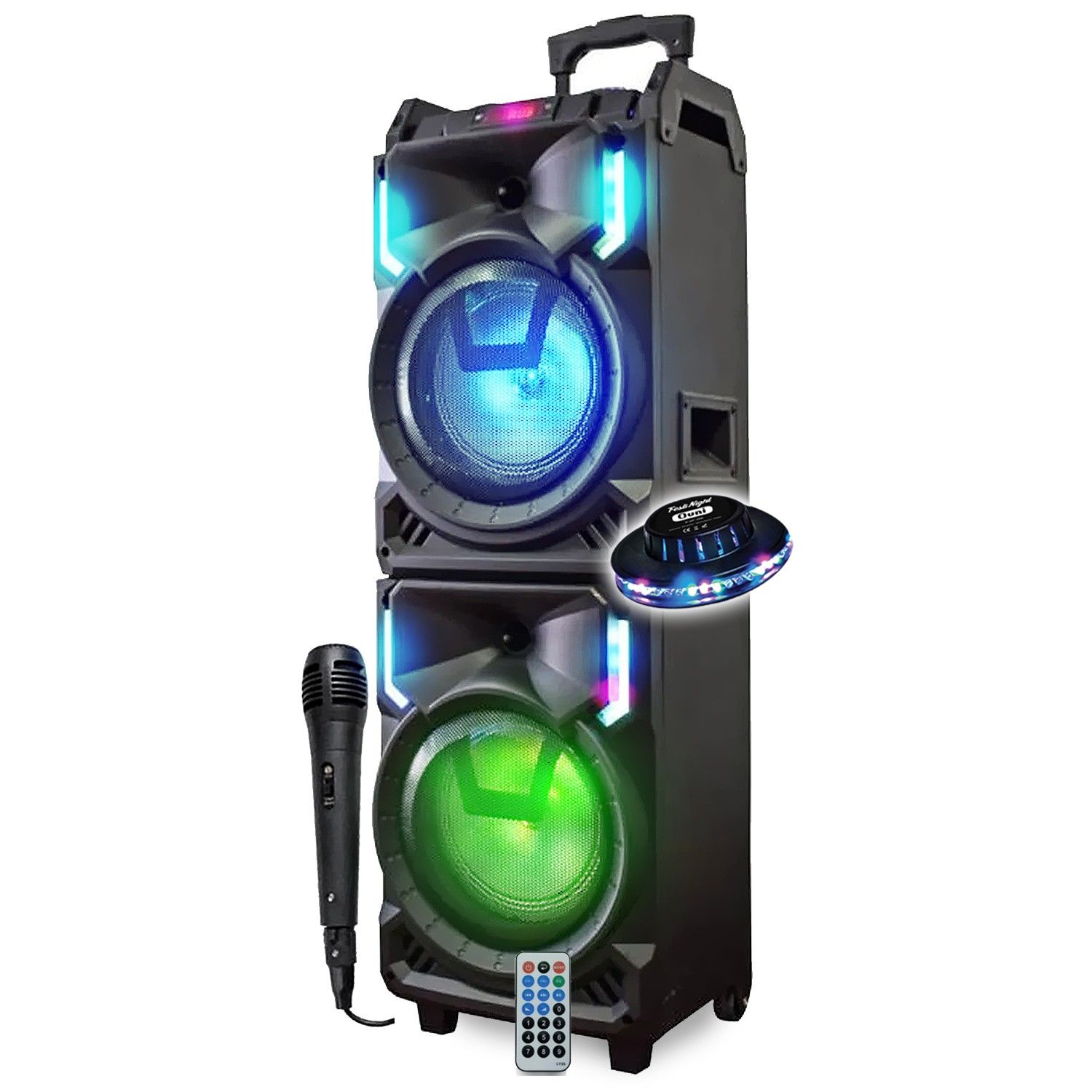 Altavoces portátiles Inovalley MS01XXL de 800W con Bluetooth, Efectos LED, Micrófono DJ Sono Karaoke, Carrito, Iluminación OVNI LED