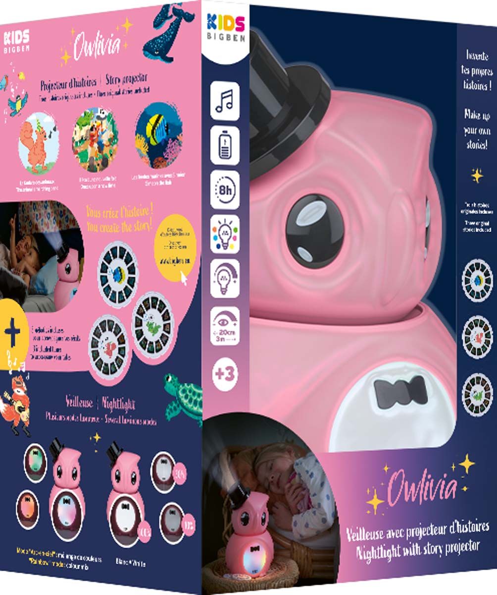 Lámpara y proyector de imágenes rosa, BigBen Interactive STORYTELLERPK con 3 discos incluidos