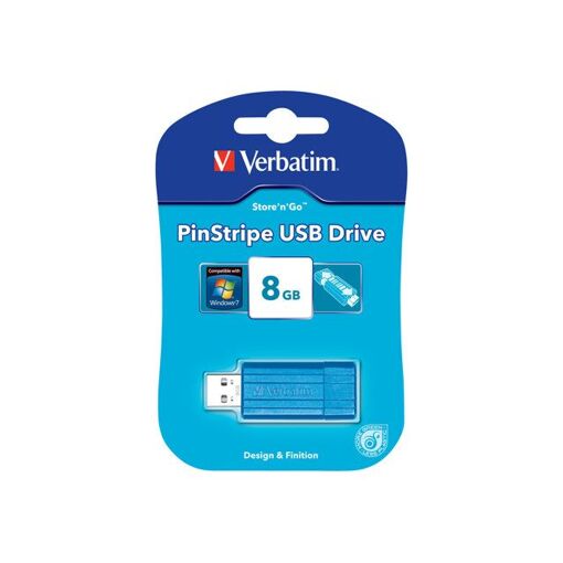 Verbatim PinStripe USB Drive - 8GB USB 2.0 Flash Drive - Caribbean Blue