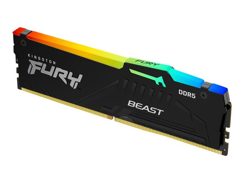 Módulo de memoria Kingston FURY Beast RGB DDR5 de 16 GB (288 pines, 6000 MHz / PC5-48000, CL30, 1.4 V, sin búfer, ECC integrado en el chip, negro)