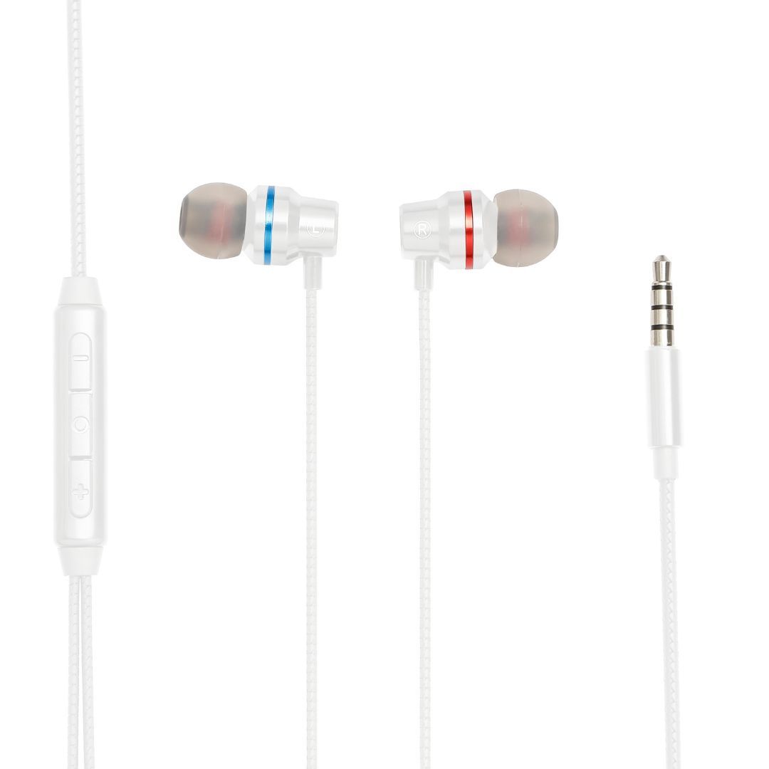 Casques intra-auriculaires WE avec boîtier de contrôle et microphone intégré, prise jack 3,5 mm, blanc