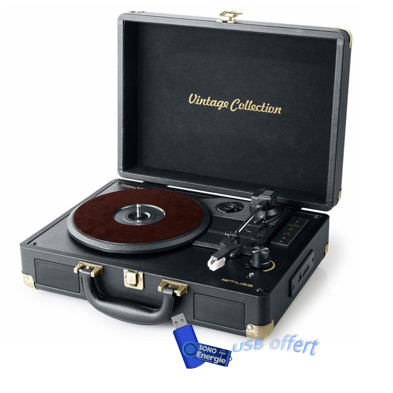 Vintage Stereo Vinyl Player with Integrated Speakers - USB/SD/AUX - 32GB USB Key