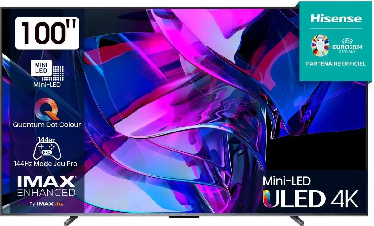 TV inteligente Hisense 100U7KQ de 100 pulgadas con resolución 4K Ultra HD, LED y Dolby Atmos
