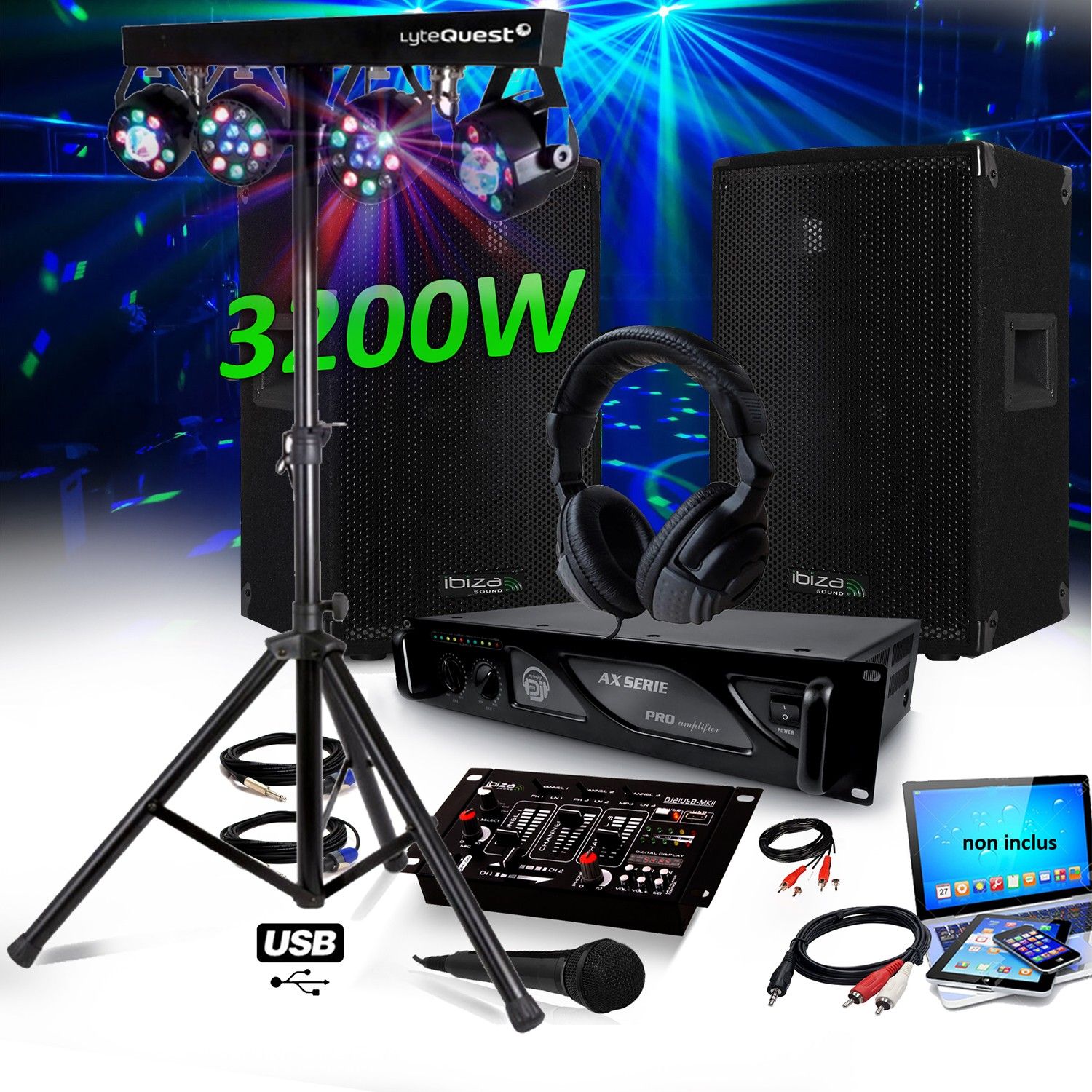 Kit de Sonido BMI Ibiza Disco 12 - Sistema DJ de 3200W