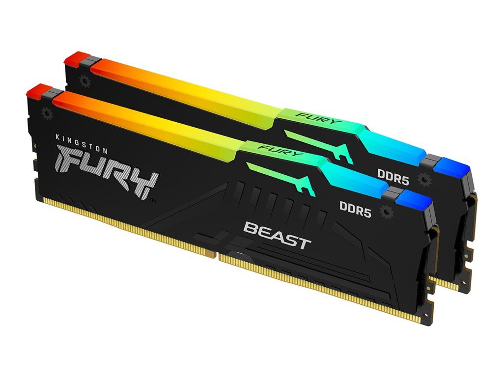 Kit Kingston FURY Beast RGB DDR5 - 64GB (2x32GB) - 6000MT/s / PC5-48000 - CL30 - 1.4V - Con buffer - ECC integrado en el chip - Negro