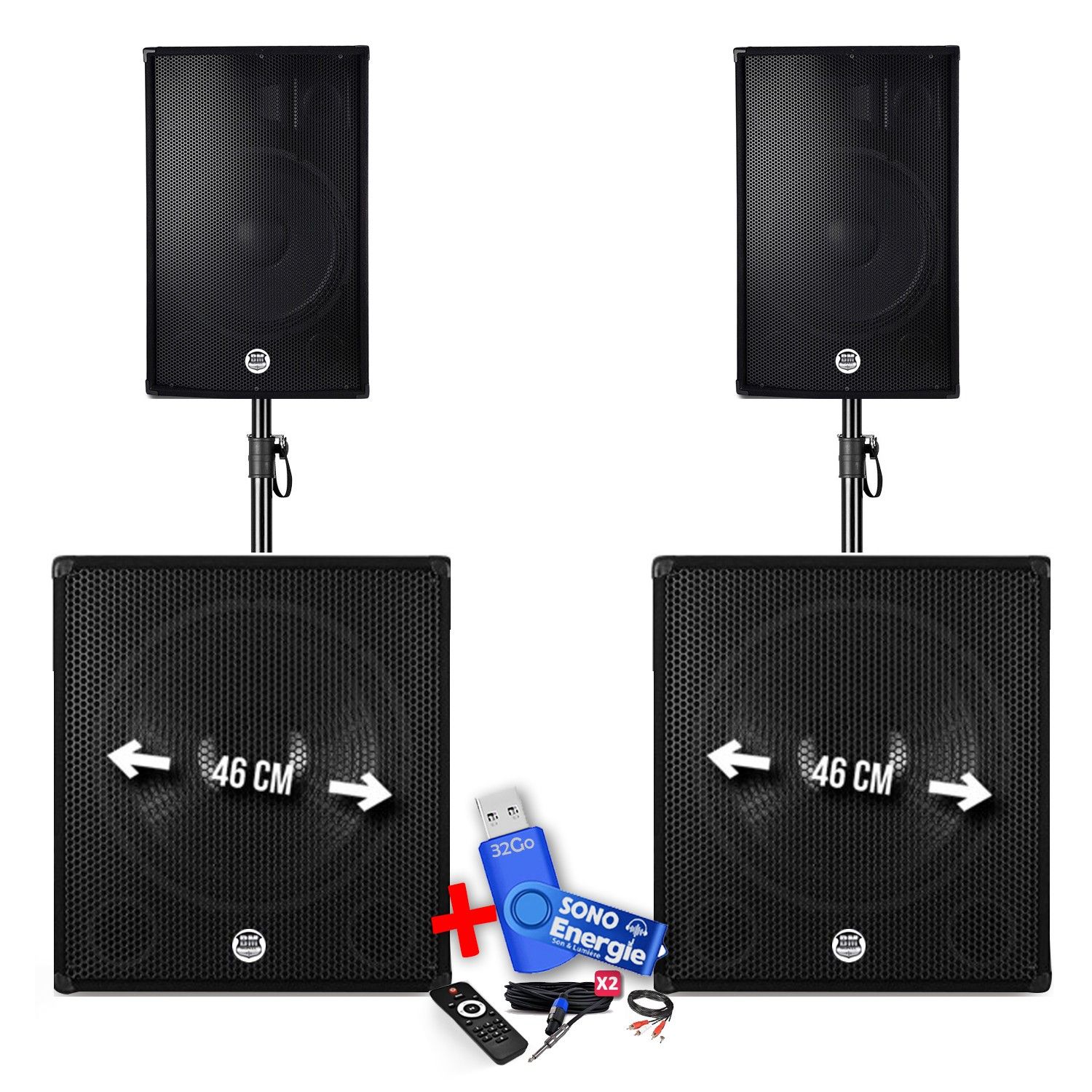 BM SONIC BMS-181815 3400W Sound System Package - 15" Speakers + 2 18" Subwoofers + USB/Bluetooth + 32GB USB Key
