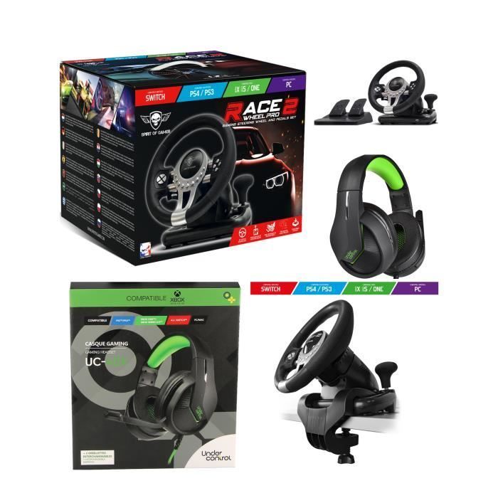 Volante y pedales de juego Race Pro Wheel 2 de Under Control para Xbox Series XS, PS4, SWITCH y PC