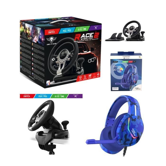 Volante y pedales de juego Spirit of Gamer Race Pro Wheel 2 para Xbox Series XS, PS4, Switch, PC