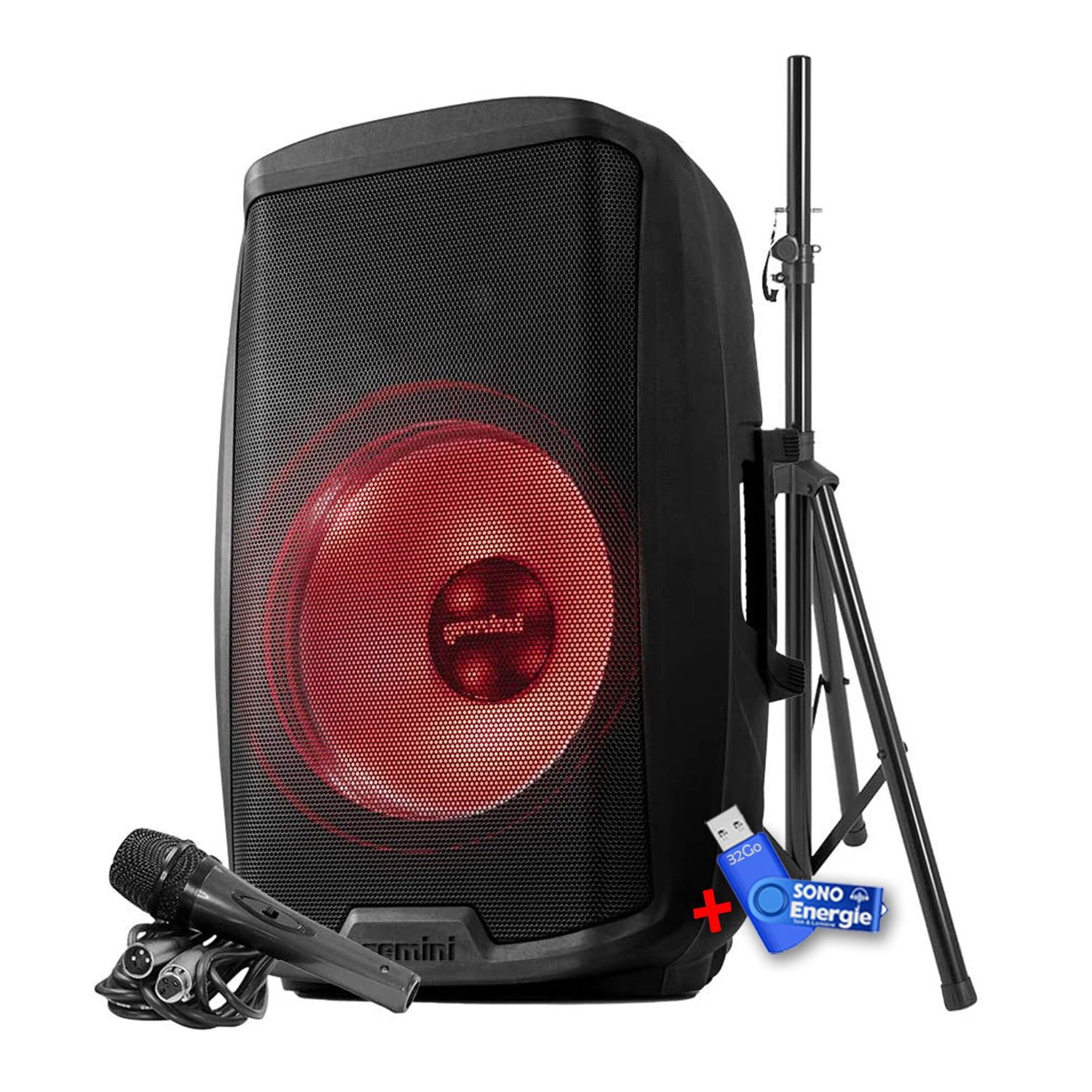 Gemini AS-2115BT-LT-PK 15" Speaker with LED Lighting and Bluetooth, 2000W