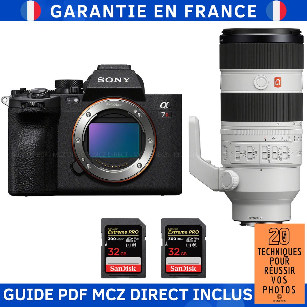 Sony A7R V + FE 70-200mm f/2.8 GM OSS II + 2 SanDisk 32GB Extreme PRO UHS-II SDXC 300MB/s + MCZ DIRECT '20 TECHNIQUES POUR RÉUSSIR VOS PHOTOS Guide