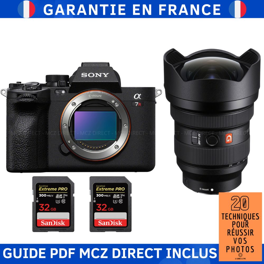 Sony A7R V + FE 12-24mm f/2.8 GM + 2 SanDisk 32GB Extreme PRO UHS-II SDXC Cards + MCZ DIRECT '20 TECHNIQUES POUR RÉUSSIR VOS PHOTOS Guide