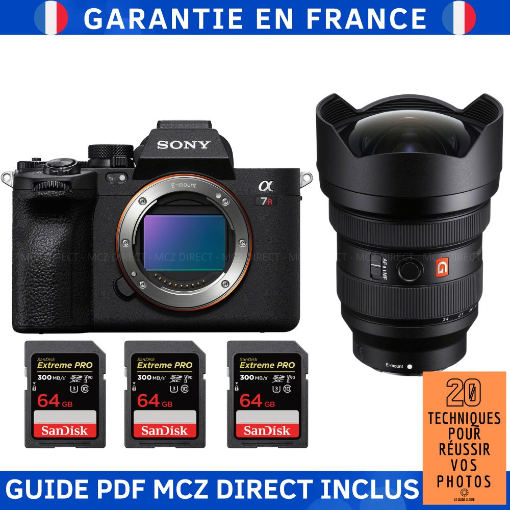 Sony A7R V + FE 12-24mm f/2.8 GM + 3 SanDisk 64GB Extreme PRO UHS-II SDXC Cards (300 MB/s) + MCZ DIRECT '20 TECHNIQUES POUR RÉUSSIR VOS PHOTOS Guide PDF
