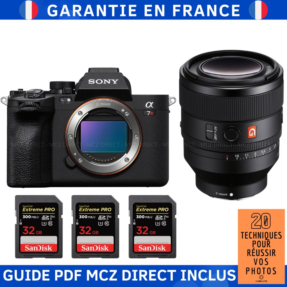 Sony A7R V + FE 50mm f/1.2 GM + 3 SanDisk 32GB Extreme PRO UHS-II SDXC 300MB/s Memory Cards + MCZ DIRECT '20 TECHNIQUES POUR RÉUSSIR VOS PHOTOS Guide