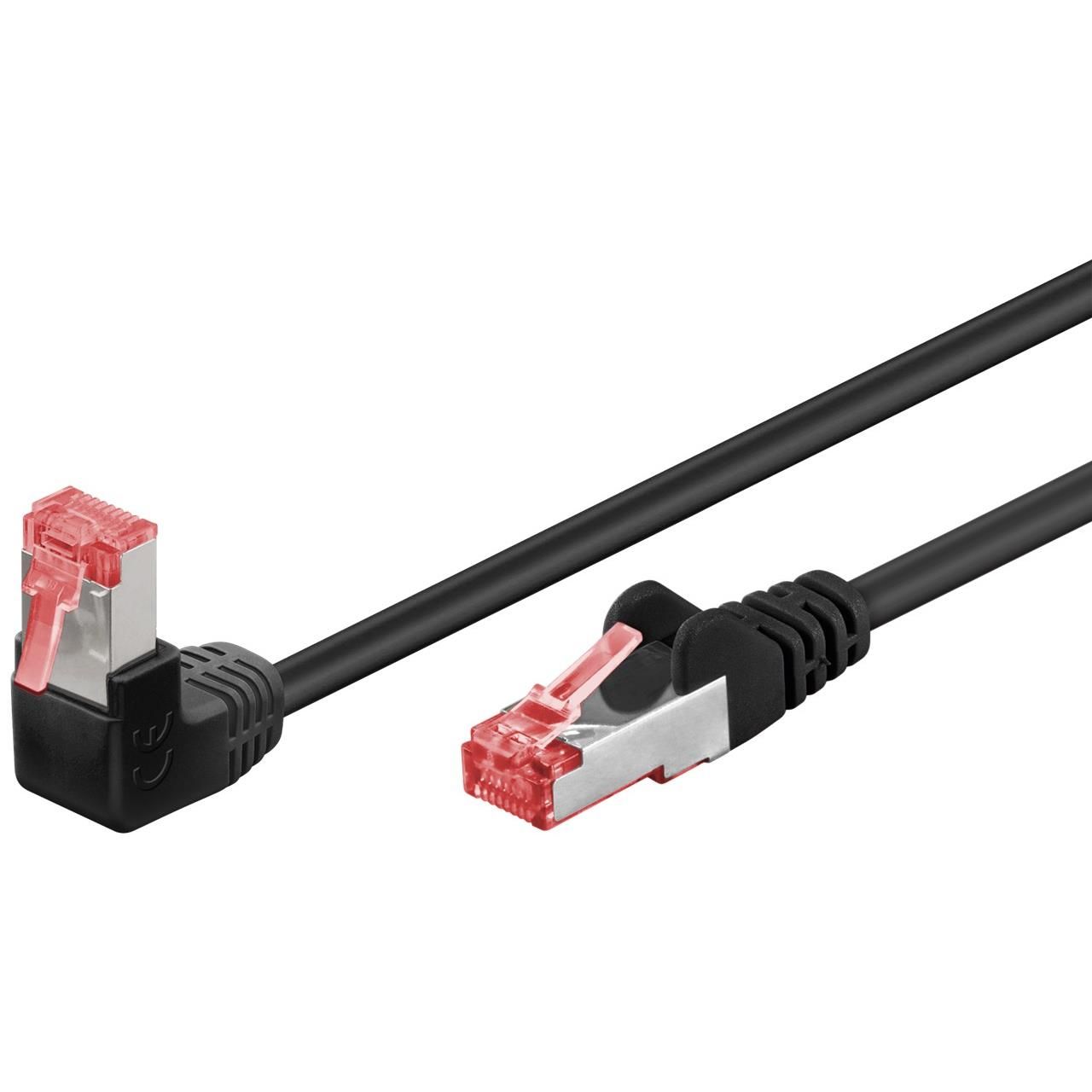 Goobay CAT 6 Patch Cable, 90 Degree Bent, S/FTP (PiMF), Black, 3 m