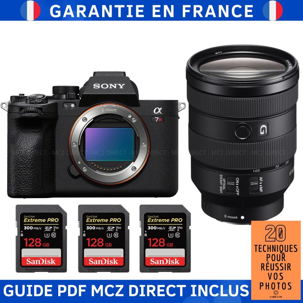 Sony A7R V + FE 24-105mm f/4 G OSS + 3 SanDisk 128GB Extreme PRO UHS-II SDXC 300MB/s + Guide PDF MCZ DIRECT '20 Techniques for Succeeding in Your Photos