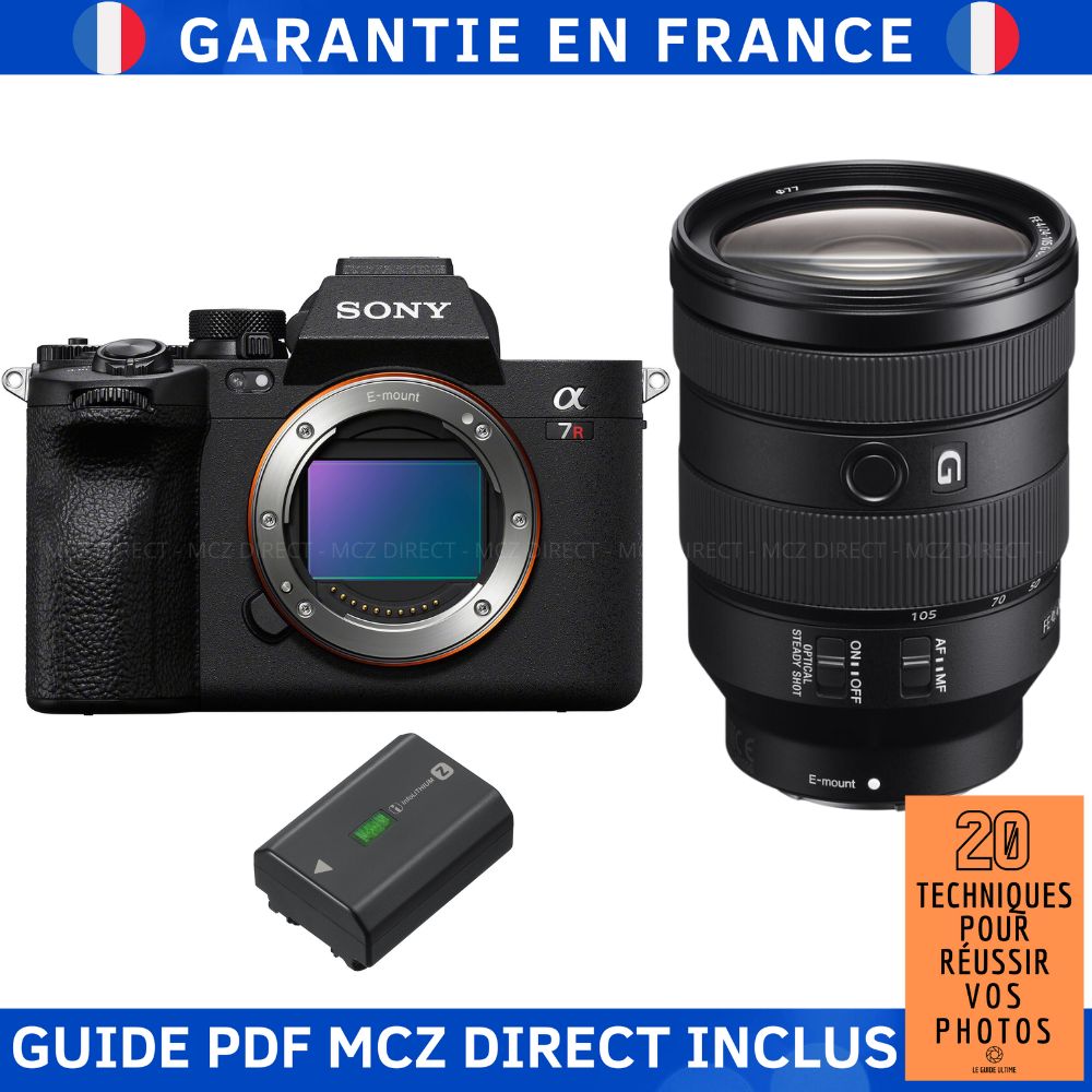 Sony A7R V + FE 24-105mm f/4 G OSS + Sony NP-FZ100 + Guide PDF MCZ DIRECT: 20 Techniques for Succeeding in Your Photos