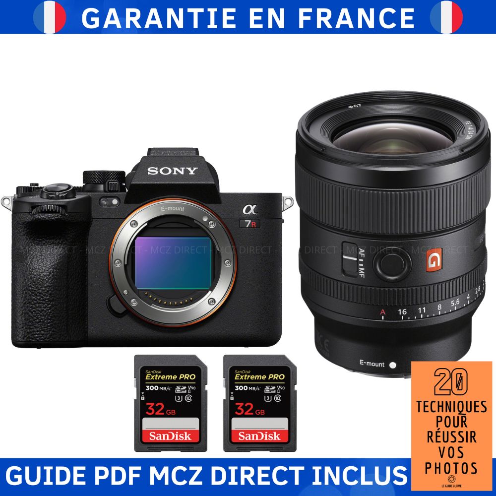Sony A7R V + FE 24mm f/1.4 GM + 2 SanDisk 32GB Extreme PRO UHS-II SDXC 300MB/s Memory Cards + MCZ DIRECT '20 TECHNIQUES POUR RÉUSSIR VOS PHOTOS Guide