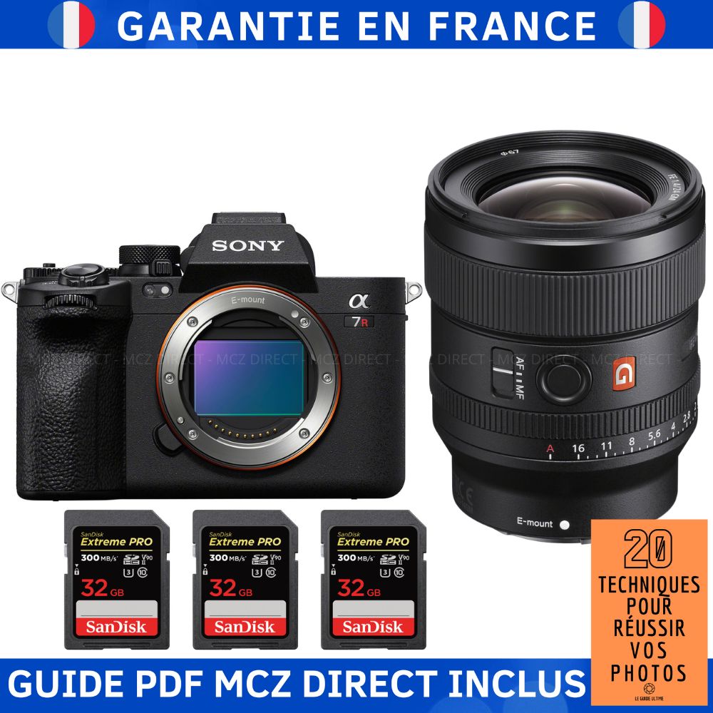 Sony A7R V + FE 24mm f/1.4 GM + 3 SanDisk 32GB Extreme PRO UHS-II SDXC 300MB/s Memory Cards + MCZ DIRECT '20 TECHNIQUES POUR RÉUSSIR VOS PHOTOS Guide