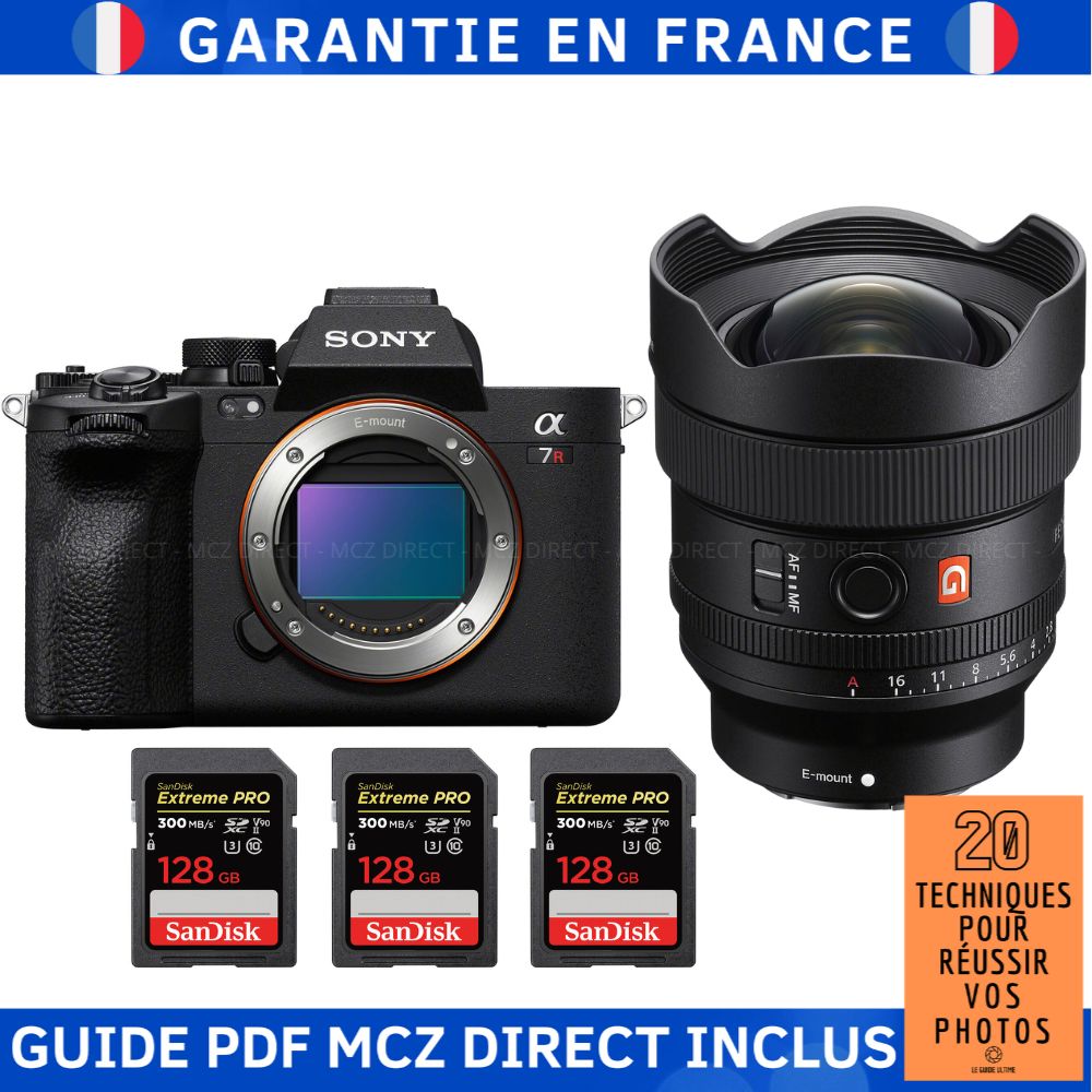 Sony A7R V + FE 14mm f/1.8 GM Lens + 3 SanDisk 128GB Extreme PRO UHS-II SDXC Cards + MCZ DIRECT '20 Techniques for Succeeding in Photography Guide